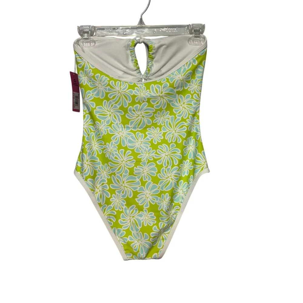 Ninety-Nine‎ Floral One-Piece Swimsuit Halter Neck Green & White Juniors Small